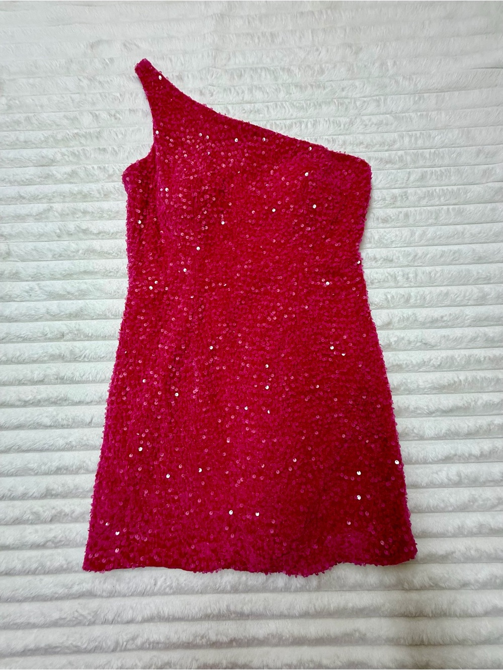 One-Shoulder Sequin Mini Dress in Bright Pink Detail Strap Back M Party Cocktail